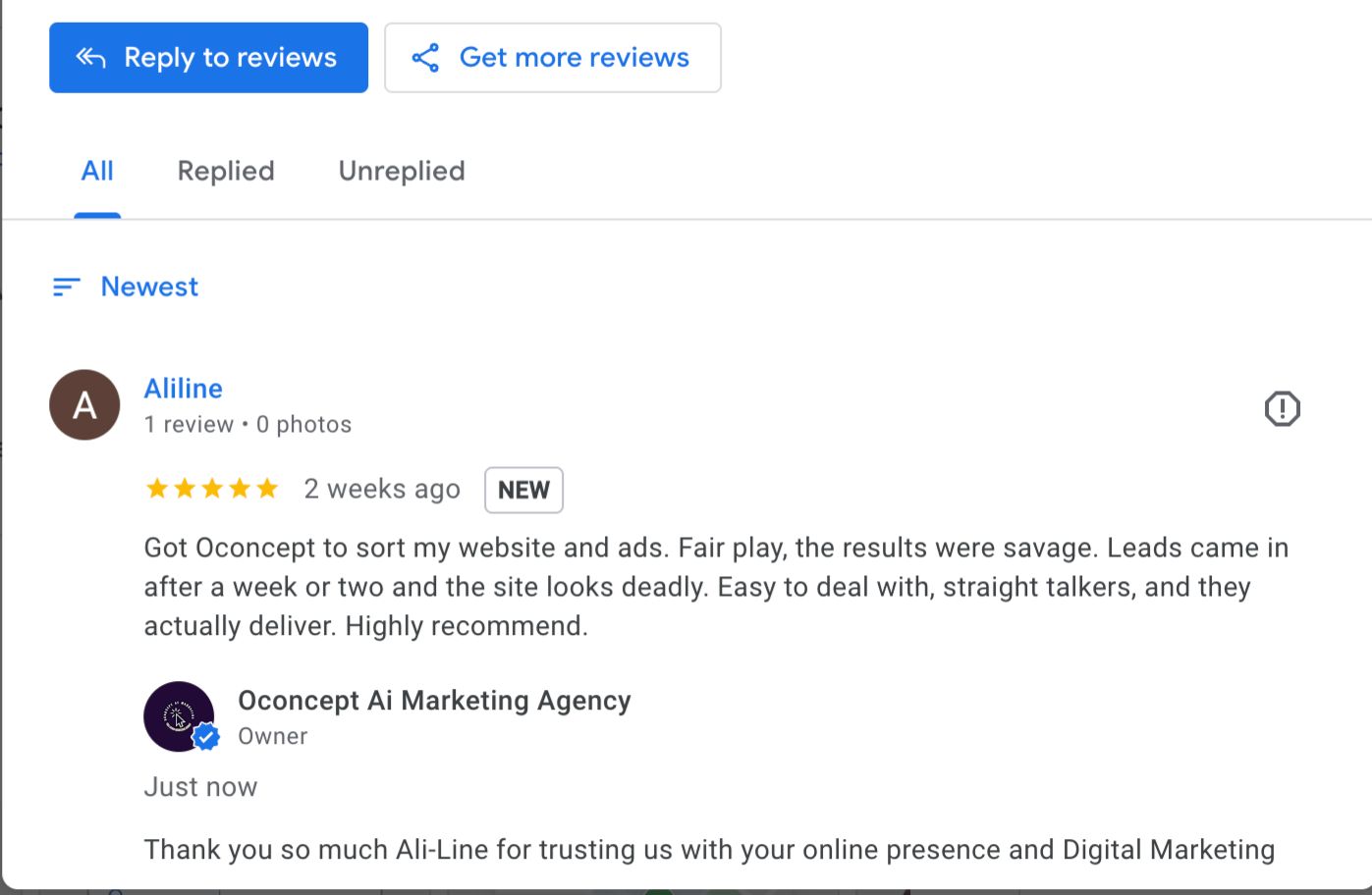 Ali-Line Lining Solutions Google Review